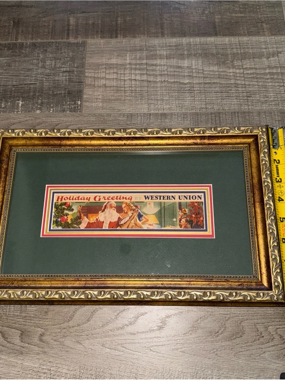 1940s western union Holiday Greeting telegram Print - Green Mat with gold frame